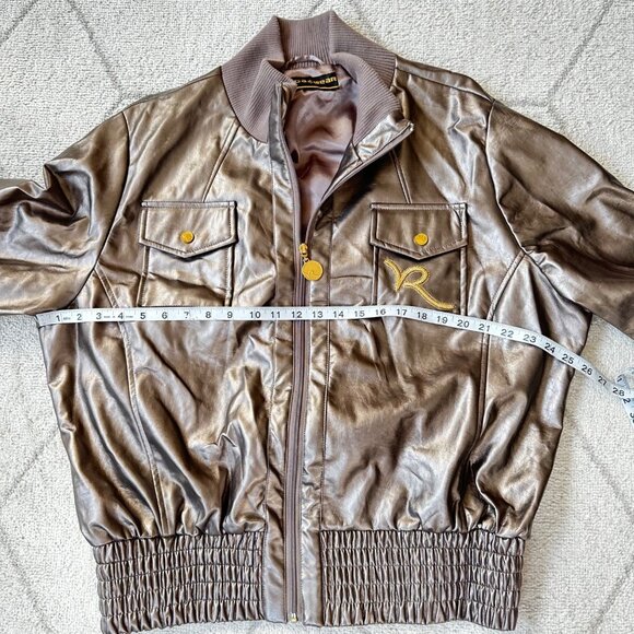 Rocawear Faux Leather Y2K Bomber Jacket x2 Sz Large - Picture 5 of 7